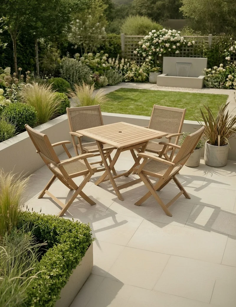 London 4 Seater Square Folding Set with London Rope Folding Armchairs