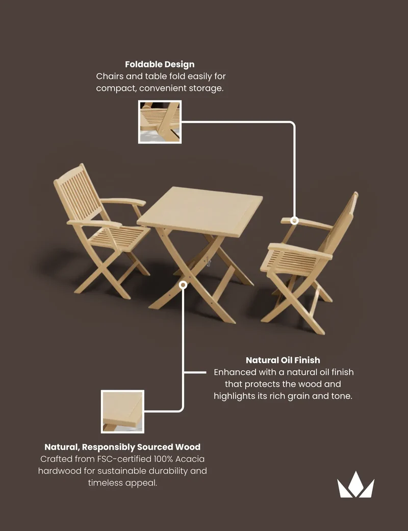 London 2 Seater Square Folding Bistro Set with London Folding Armchairs