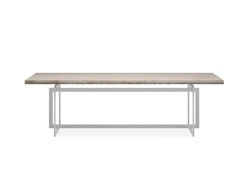 Wish You Were Here Dining Table - Brushed Chrome and Sandstone Top