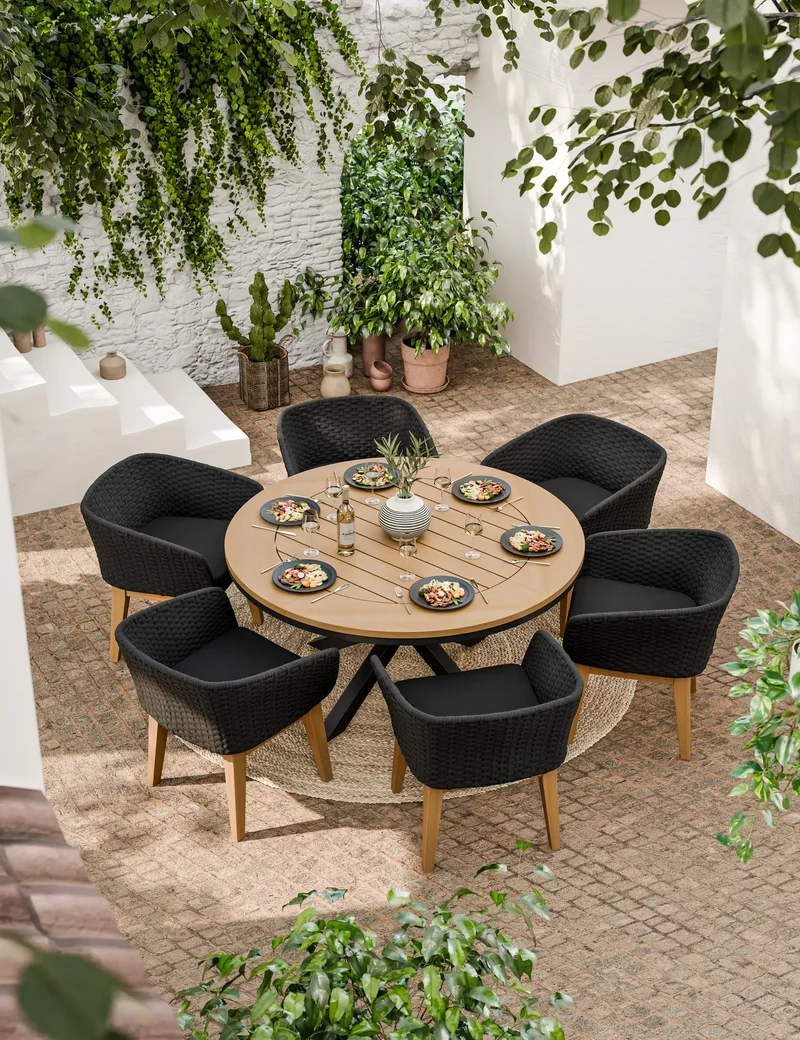 Tuscany 6 Seater Round Dining Set with Eden Night Dining Chairs