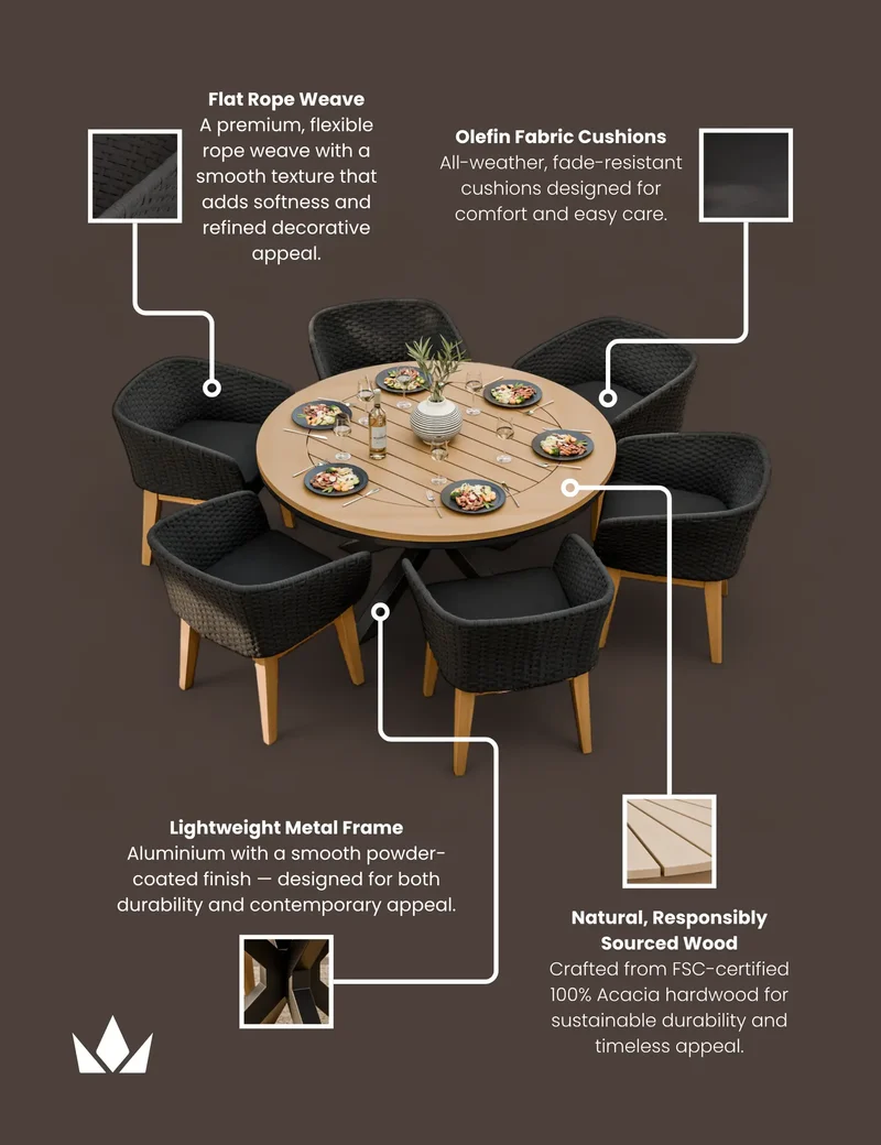 Tuscany 6 Seater Round Dining Set with Eden Night Dining Chairs