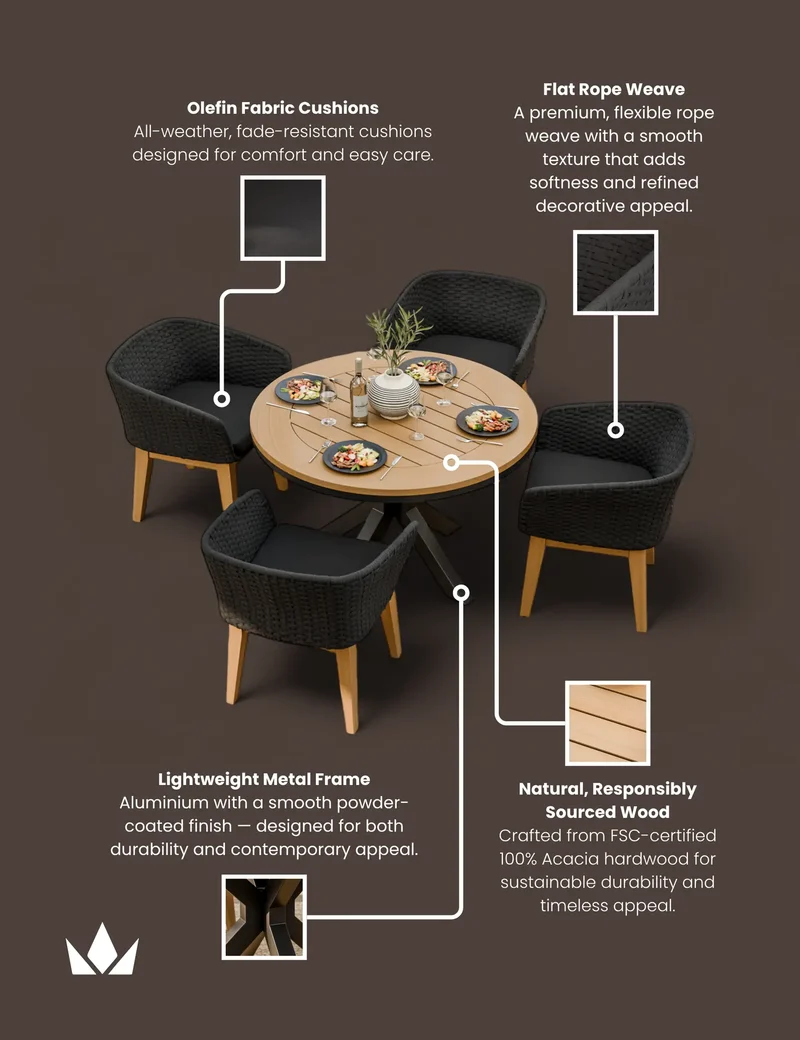 Tuscany 4 Seater Round Dining Set with Eden Night Dining Chairs