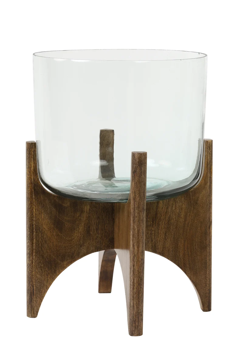 Vase on base 31,5x43 cm JACE glass+wood brown