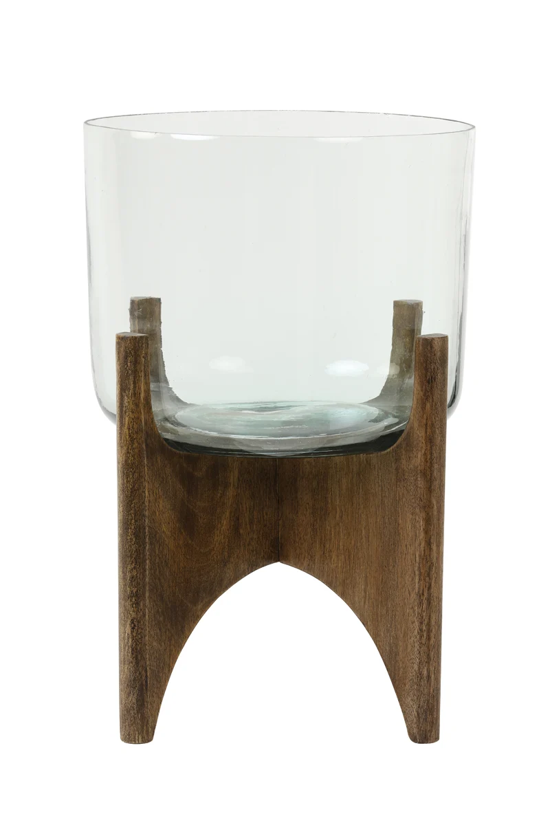 Vase on base 31,5x43 cm JACE glass+wood brown