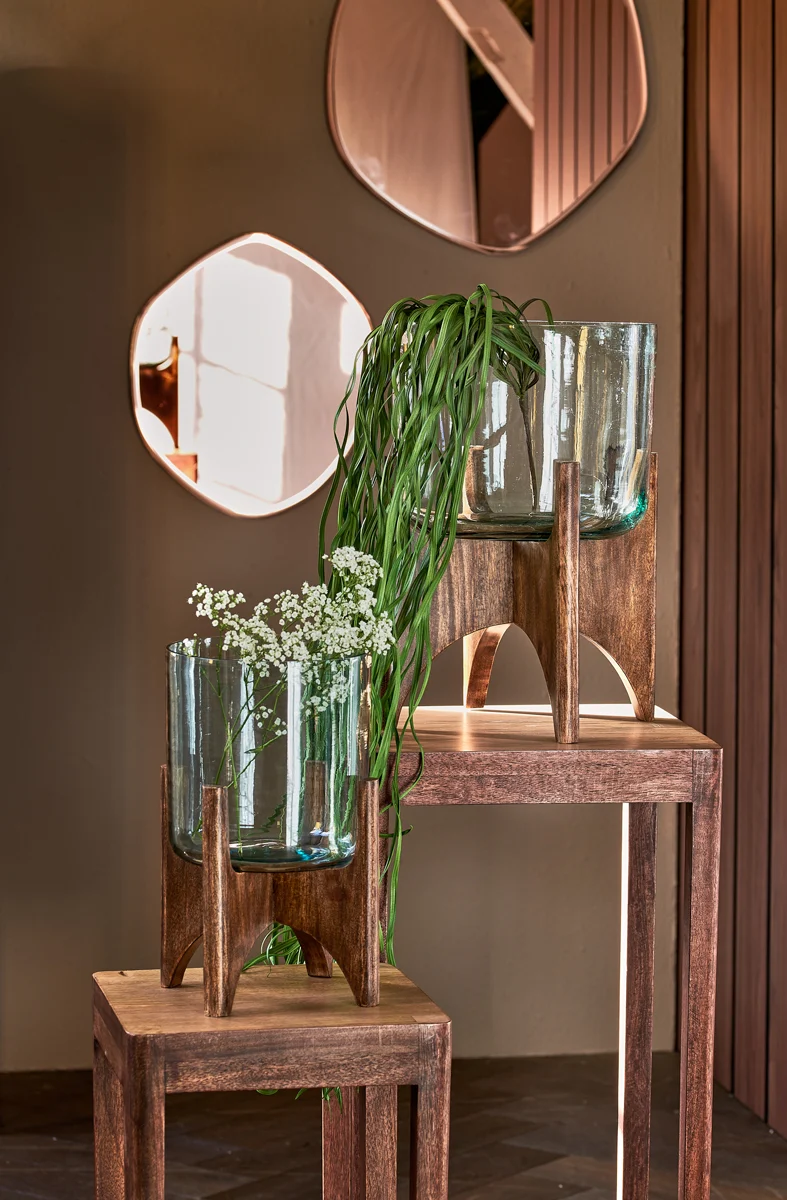 Vase on base 22,5x33,5 cm JACE glass+wood brown