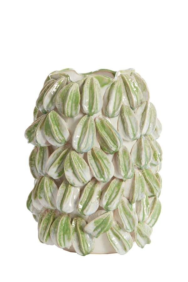 Vase deco 35x33x47 cm CARAMBOLA ceramics cream+green