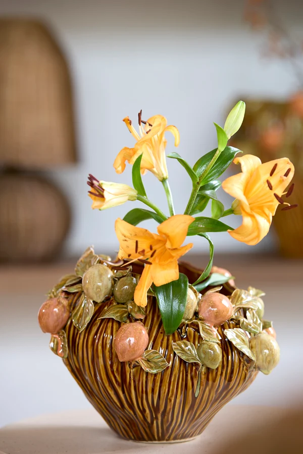 Vase deco 26,5x24x20 cm LEMONI ceramics brown-orange+green