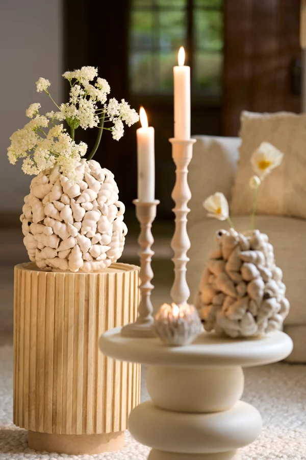Vase deco 28x30 cm SHELL ceramics textured cream