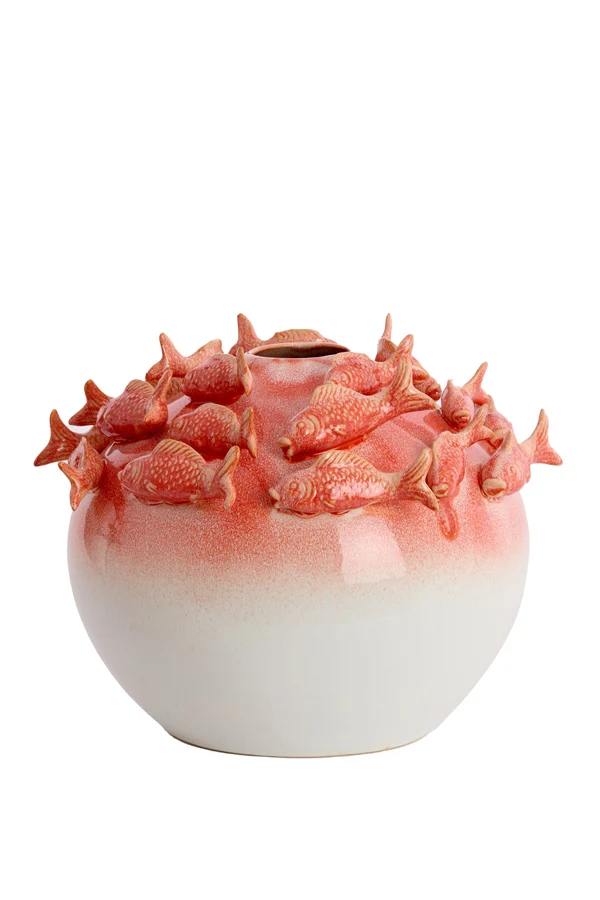 Vase deco 41,5x32 cm FISH ceramics coral+cream