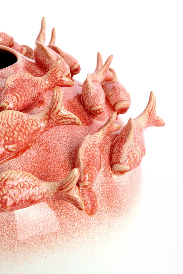 Vase deco 41,5x32 cm FISH ceramics coral+cream