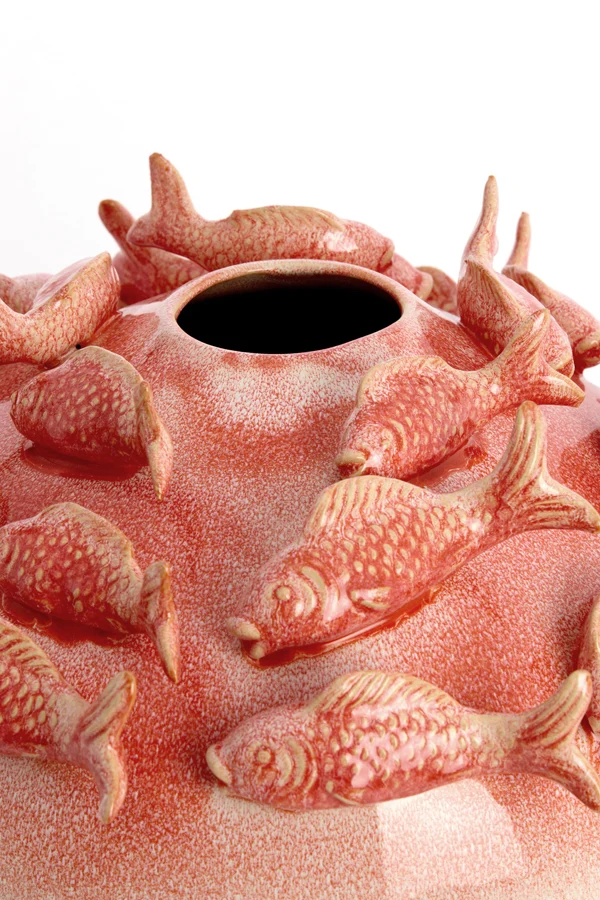 Vase deco 41,5x32 cm FISH ceramics coral+cream