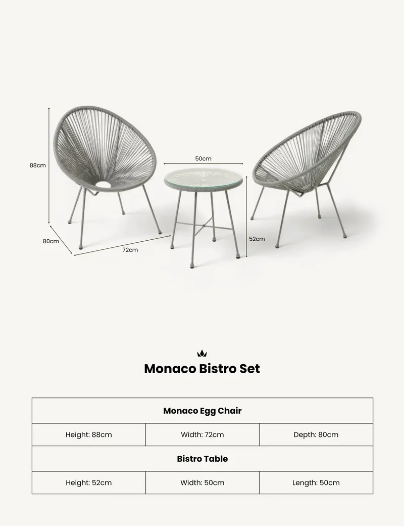 Monaco 2 Seater Egg Chair Bistro Set - Grey