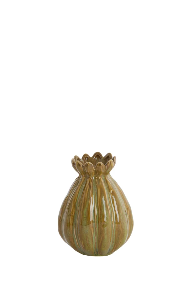 Vase deco 9,5x13 cm FELINE ceramics green-brown