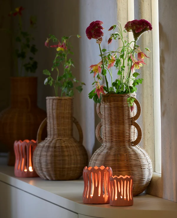 Vase deco 25x35 cm NARINO rattan brown