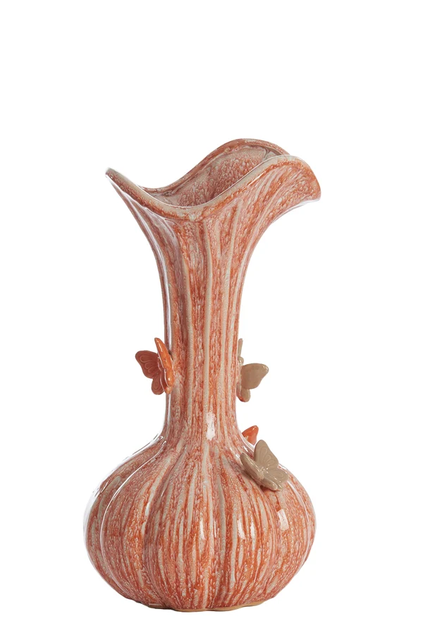 Vase deco 23x44 cm BUTTERFLY ceramics orange+taupe