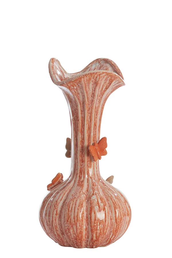 Vase deco 23x44 cm BUTTERFLY ceramics orange+taupe