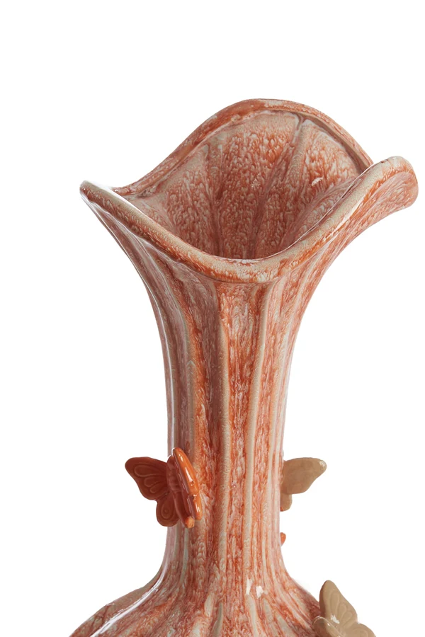 Vase deco 23x44 cm BUTTERFLY ceramics orange+taupe