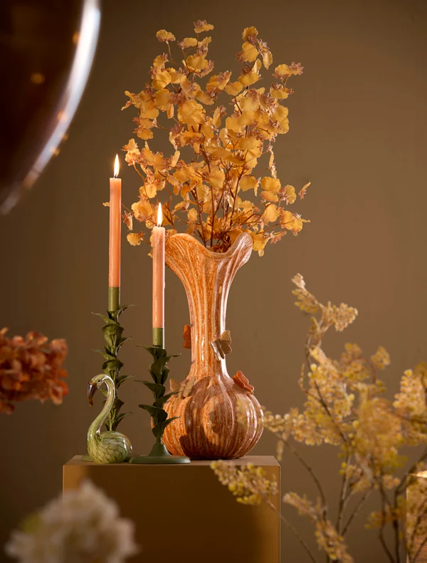 Vase deco 23x44 cm BUTTERFLY ceramics orange+taupe