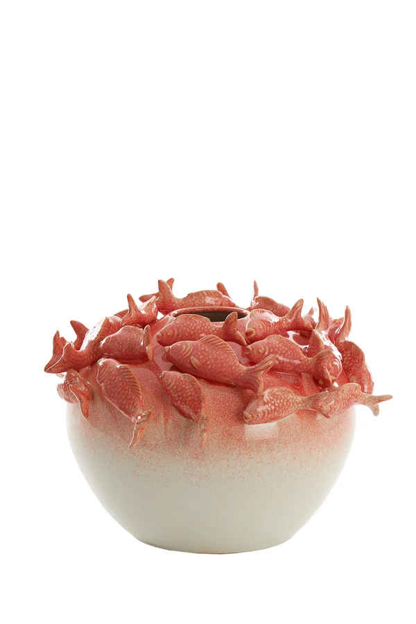 Vase deco 40x27 cm FISH ceramics coral+cream