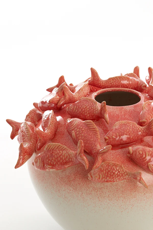 Vase deco 40x27 cm FISH ceramics coral+cream