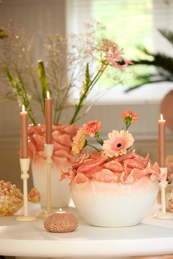 Vase deco 40x27 cm FISH ceramics coral+cream