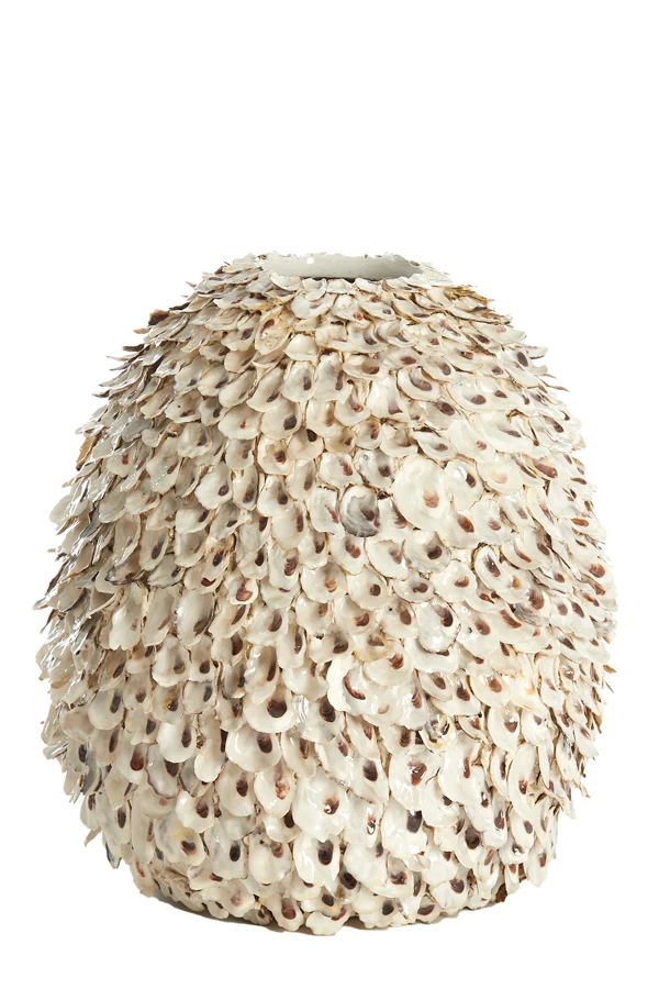 Vase deco 33x35 cm UBATE bamboo+shell cream+brown
