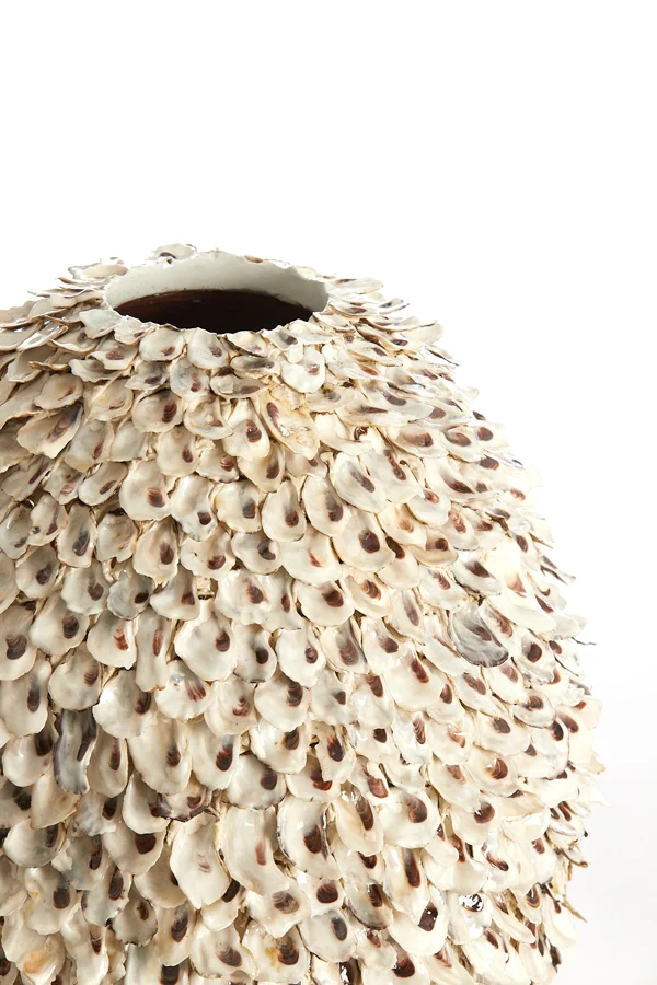 Vase deco 33x35 cm UBATE bamboo+shell cream+brown