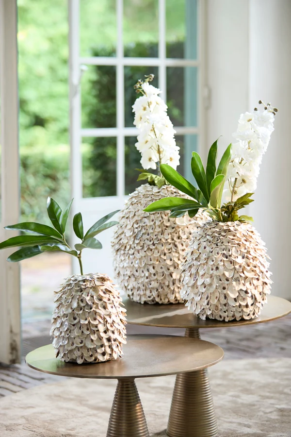 Vase deco 33x35 cm UBATE bamboo+shell cream+brown