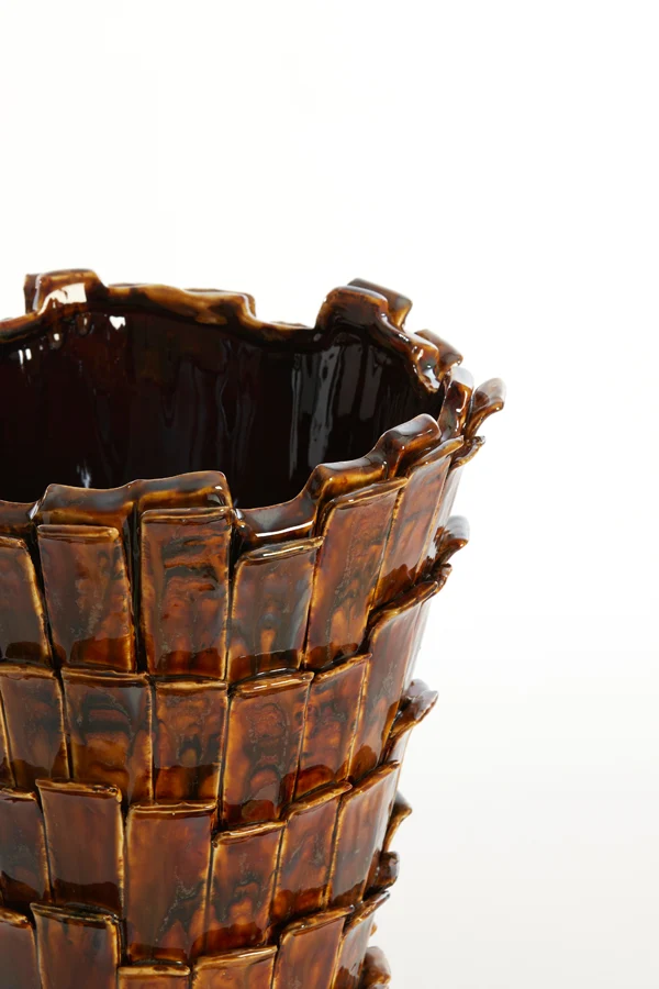 Vase deco 27,5x27x34 cm BANYA ceramics shiny dark brown
