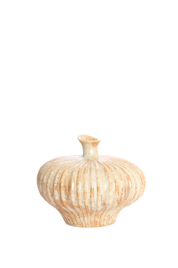 Vase deco 23x22,5x18 cm NEVANO cream+orange-brown