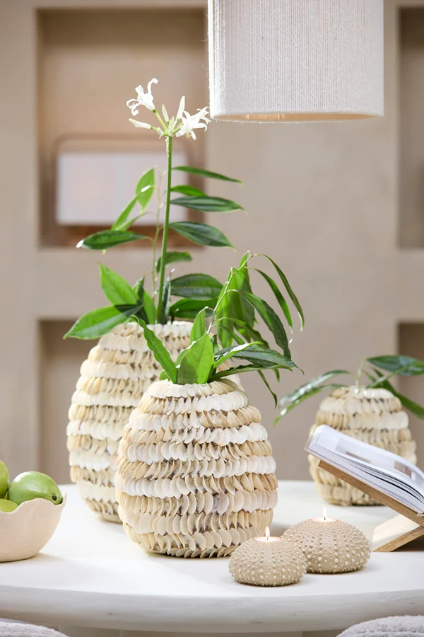 Vase deco 33x35 cm SARRIA bamboo+shell cream