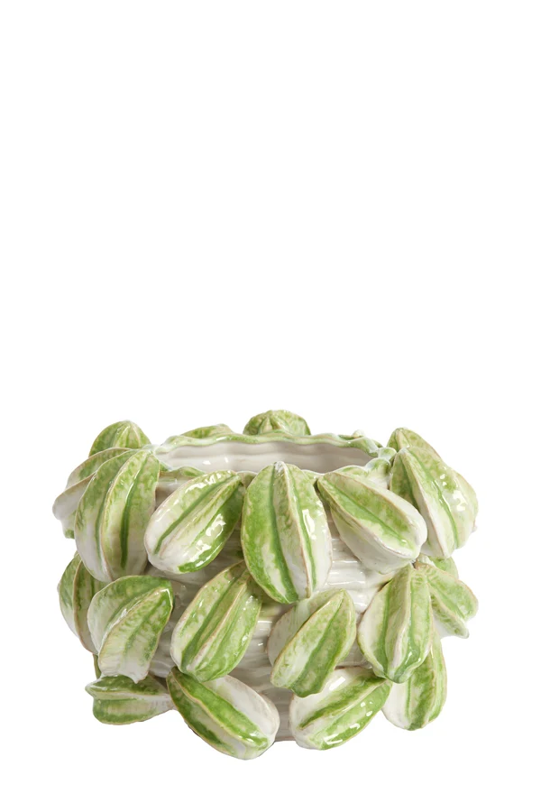 Vase deco 33,5x33x23 cm CARAMBOLA ceramics cream+green