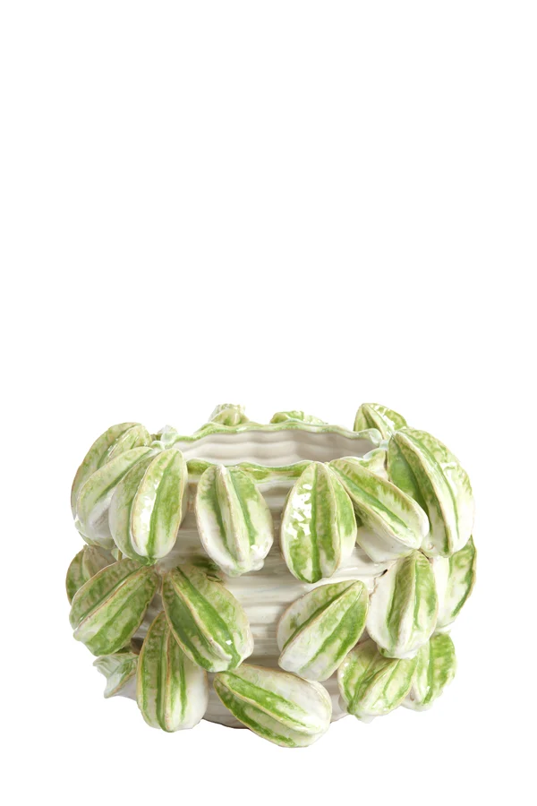 Vase deco 33,5x33x23 cm CARAMBOLA ceramics cream+green