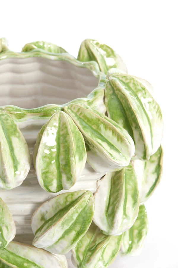 Vase deco 33,5x33x23 cm CARAMBOLA ceramics cream+green