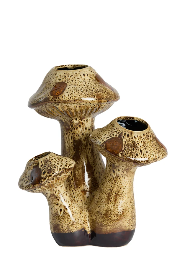 Vase deco 33,5x28,35x40,5 cm MUSHROOM ceramics d brown+cream
