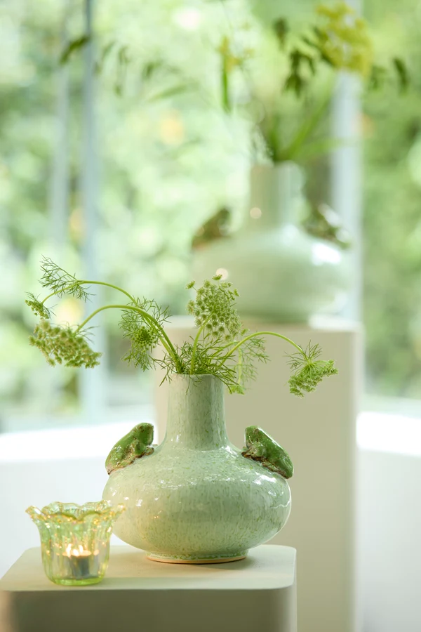 Vase deco 21x20,5 cm FROG ceramics mint green+green