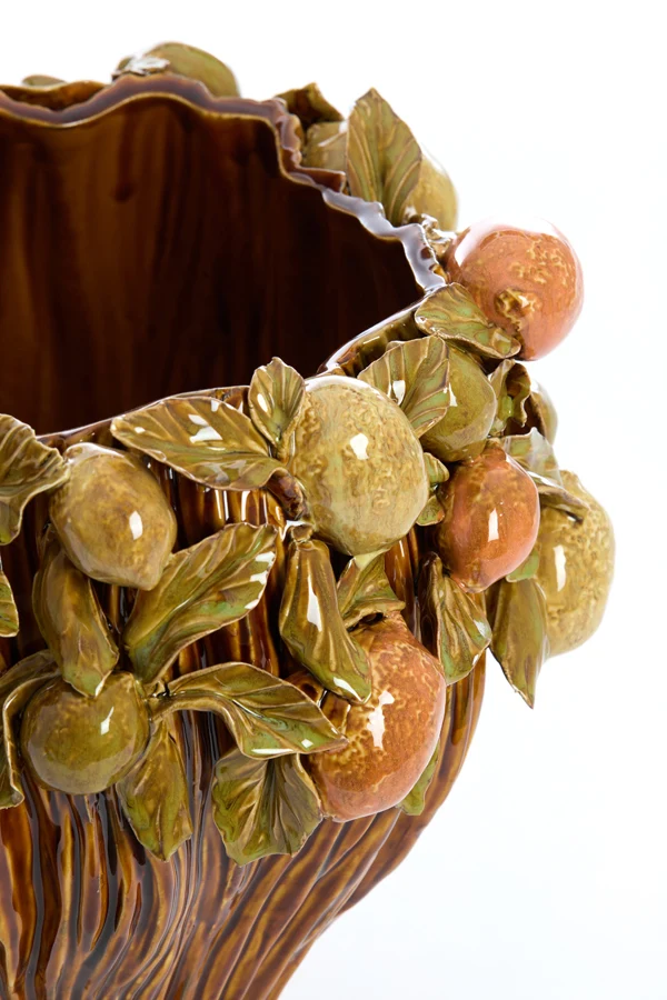 Vase deco 38x33 cm LEMONI ceramics brown-orange+green
