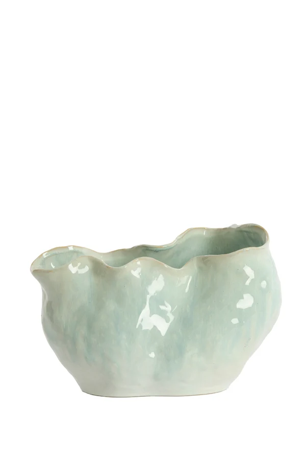 Vase deco 36x21,5x24,5 cm TELMO ceramics light blue+cream
