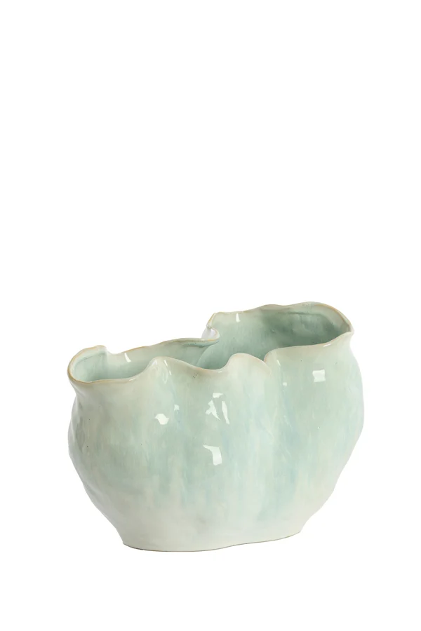 Vase deco 36x21,5x24,5 cm TELMO ceramics light blue+cream