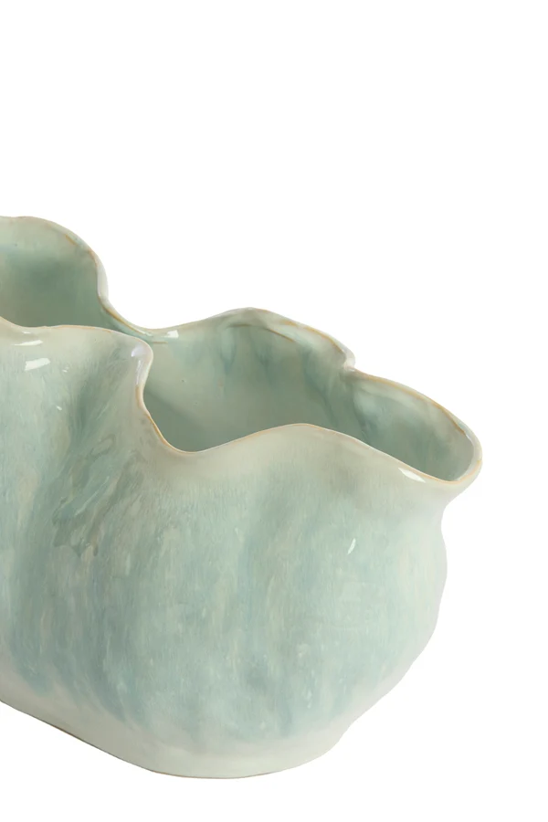 Vase deco 36x21,5x24,5 cm TELMO ceramics light blue+cream