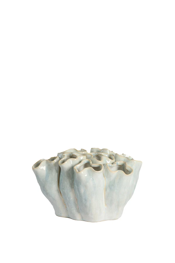 Vase deco 21,5x16,5x13 cm DIAGO ceramics light blue+cream