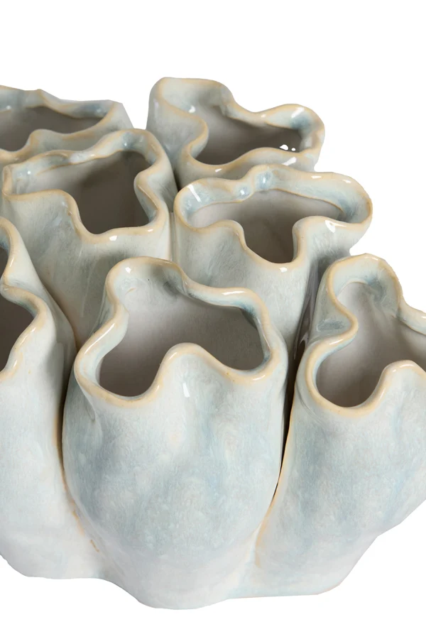 Vase deco 21,5x16,5x13 cm DIAGO ceramics light blue+cream