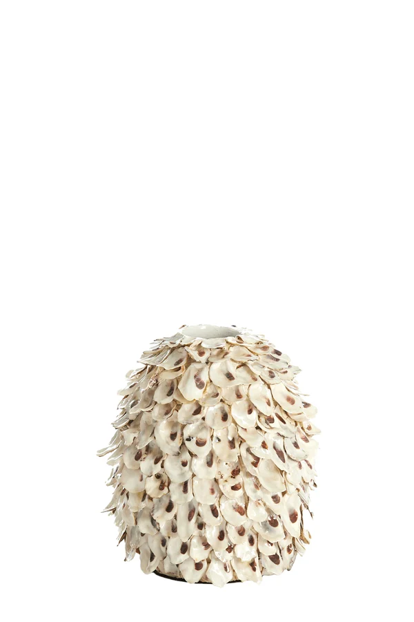 Vase deco 20x21 cm UBATE bamboo+shell cream+brown