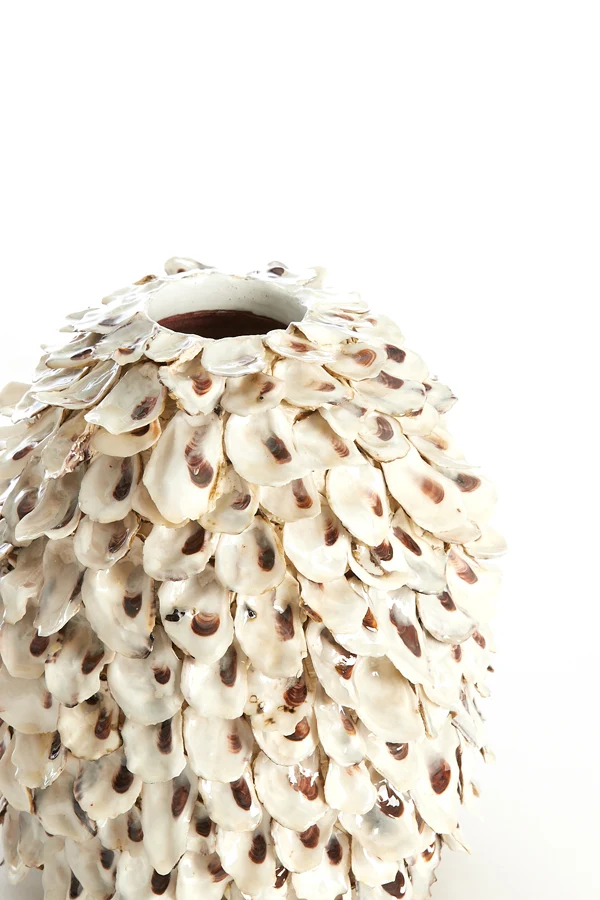 Vase deco 20x21 cm UBATE bamboo+shell cream+brown