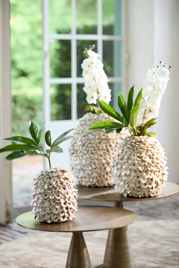 Vase deco 20x21 cm UBATE bamboo+shell cream+brown