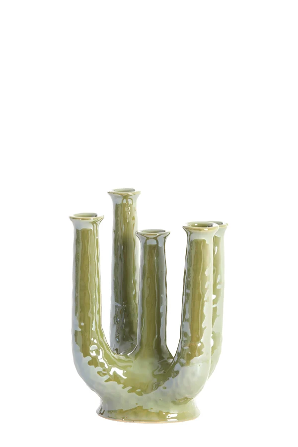 Vase deco 20x14x25 cm LEONJO ceramics oil light green