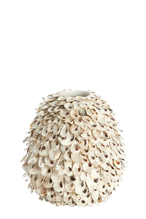 Vase deco 26x27 cm UBATE bamboo+shell cream+brown