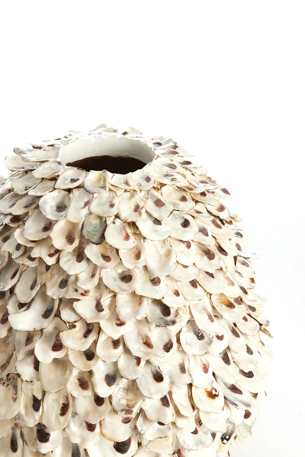 Vase deco 26x27 cm UBATE bamboo+shell cream+brown