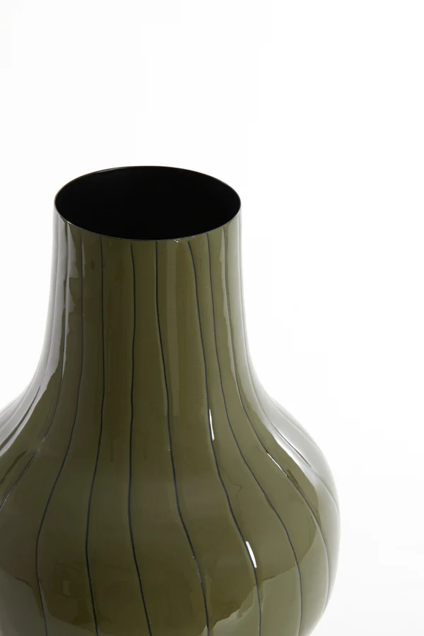 Vase deco 22x40 cm SINDO shiny dark olive green+black