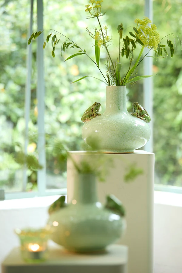 Vase deco 26x25 cm FROG ceramics mint green+green